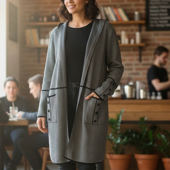 Romimoha Sweaters - Romimona Black and White Knit Cardigan Size 3XL